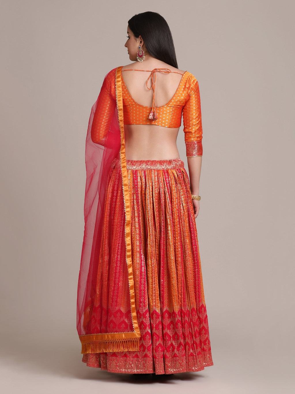Jyoti Fashion Women's Orange Silk Blend Zari Woven Lehenga Choli with Dupatta