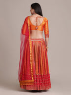 Jyoti Fashion Women's Orange Silk Blend Zari Woven Lehenga Choli with Dupatta
