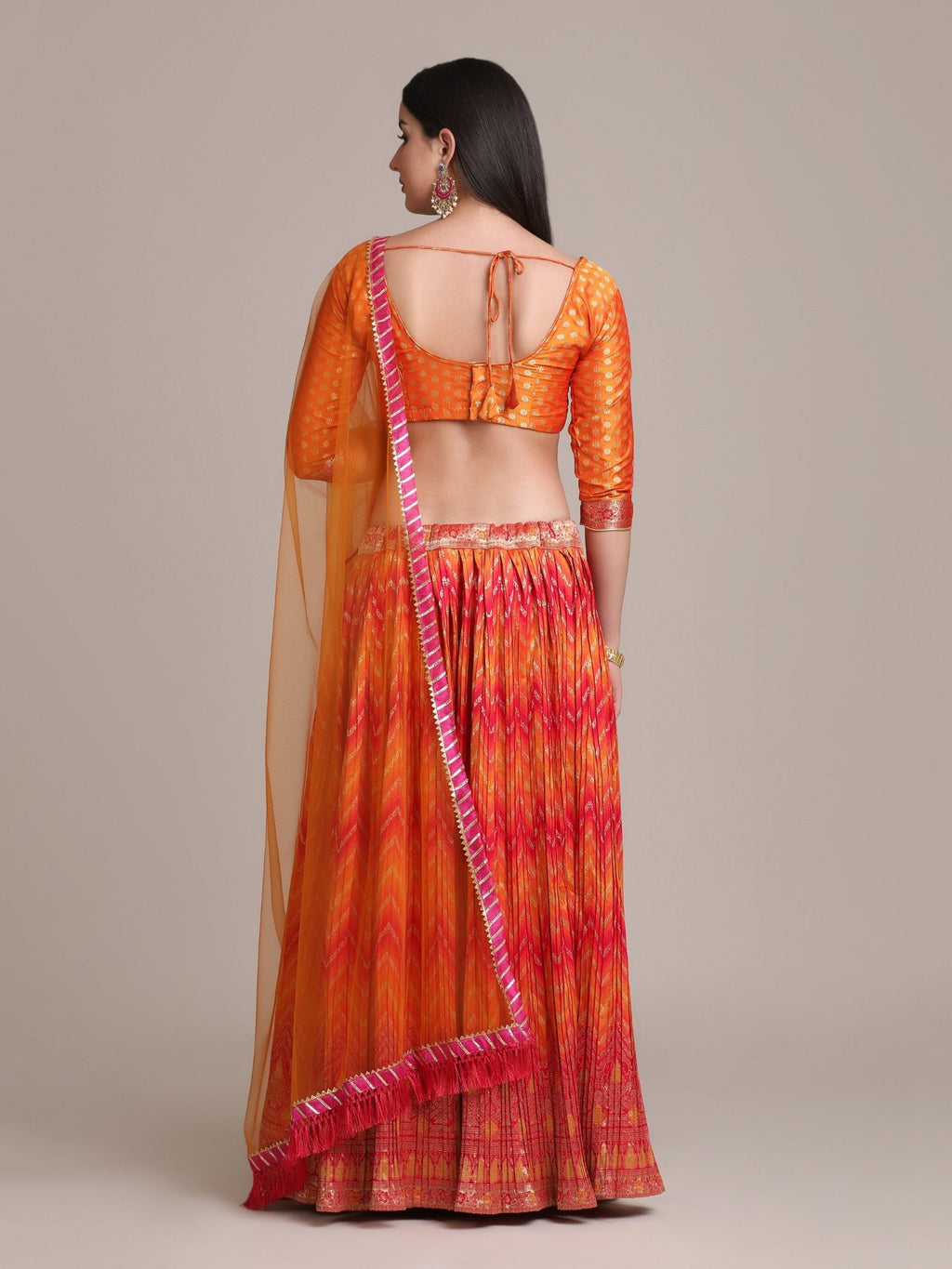 Jyoti Fashion Women's Orange Silk Blend Zari Woven Lehenga Choli with Dupatta