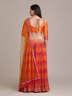 Jyoti Fashion Women's Orange Silk Blend Zari Woven Lehenga Choli with Dupatta