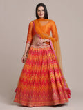 Jyoti Fashion Women's Orange Silk Blend Zari Woven Lehenga Choli with Dupatta