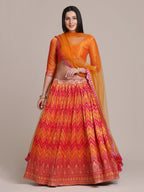 Jyoti Fashion Women's Orange Silk Blend Zari Woven Lehenga Choli with Dupatta