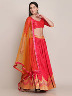 Jyoti Fashion Women's Pink Silk Blend Zari Woven Lehenga Choli with Dupatta