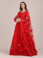 Jyoti Fashion Women's Red Net Thread Embroidered Lehenga Choli with Dupatta