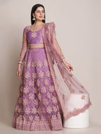 Jyoti Fashion Women's Purple Net Thread Embroidered Lehenga Choli with Dupatta