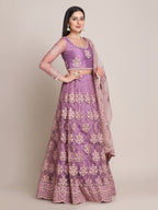 Jyoti Fashion Women's Purple Net Thread Embroidered Lehenga Choli with Dupatta