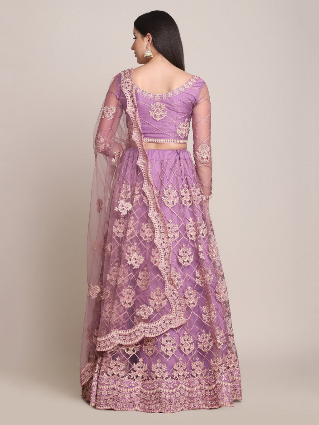 Jyoti Fashion Women's Purple Net Thread Embroidered Lehenga Choli with Dupatta