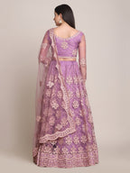Jyoti Fashion Women's Purple Net Thread Embroidered Lehenga Choli with Dupatta