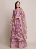 Jyoti Fashion Women's Purple Net Thread Embroidered Lehenga Choli with Dupatta