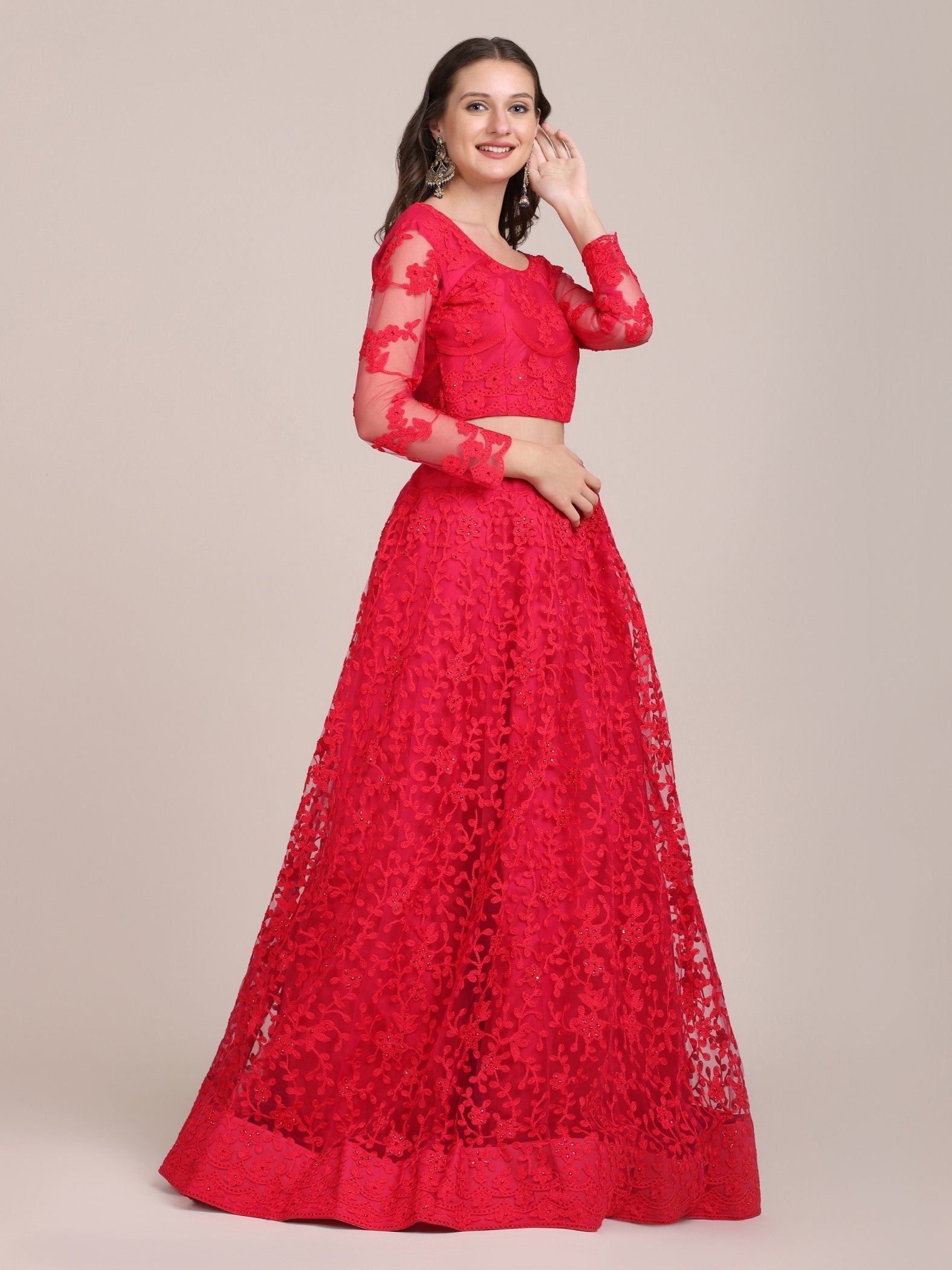 Jyoti Fashion Women's Pink Net Thread Embroidered Lehenga Choli with Dupatta