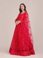 Jyoti Fashion Women's Pink Net Thread Embroidered Lehenga Choli with Dupatta