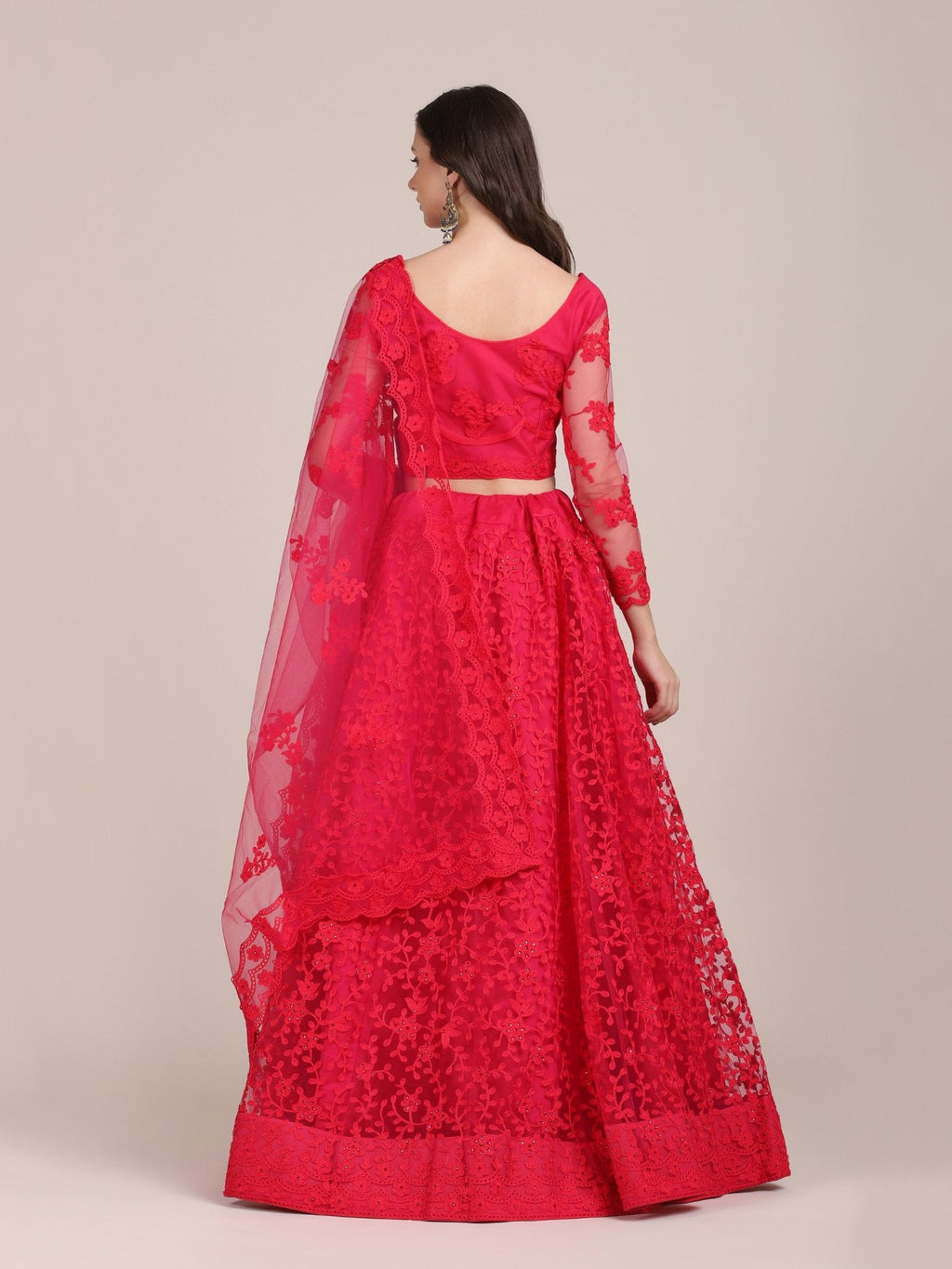 Jyoti Fashion Women's Pink Net Thread Embroidered Lehenga Choli with Dupatta