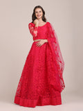 Jyoti Fashion Women's Pink Net Thread Embroidered Lehenga Choli with Dupatta