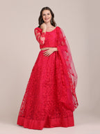 Jyoti Fashion Women's Pink Net Thread Embroidered Lehenga Choli with Dupatta