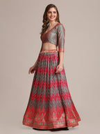 Jyoti Fashion Women's Grey Jacquard Silk Gold Woven & Platted Work Lehenga Choli with Dupatta