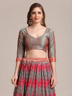 Jyoti Fashion Women's Grey Jacquard Silk Gold Woven & Platted Work Lehenga Choli with Dupatta