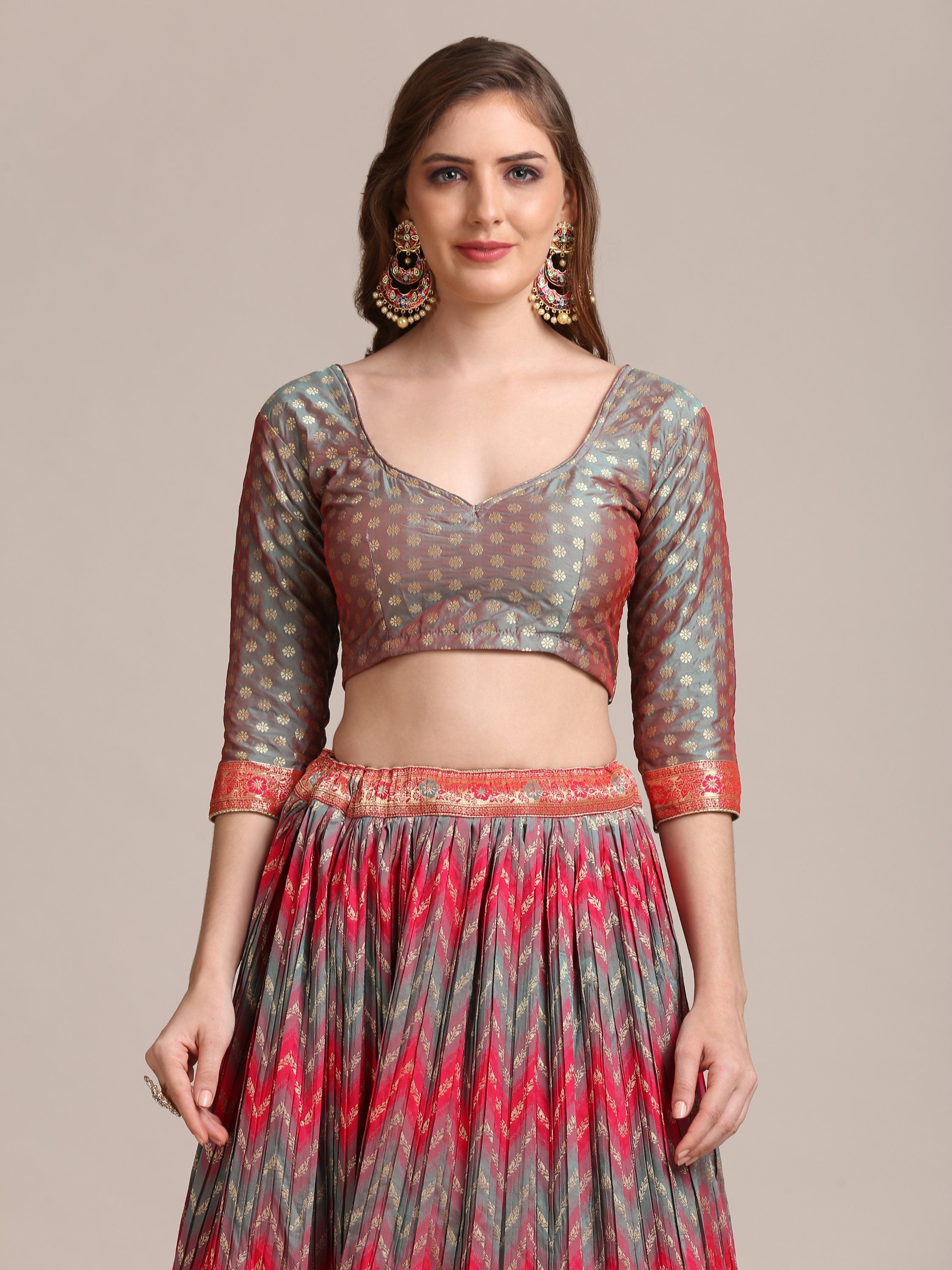Jyoti Fashion Women's Grey Jacquard Silk Gold Woven & Platted Work Lehenga Choli with Dupatta
