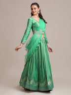 Jyoti Fashion Women's Sea Green Jacquard Silk Gold Woven & Platted Work Lehenga Choli with Dupatta