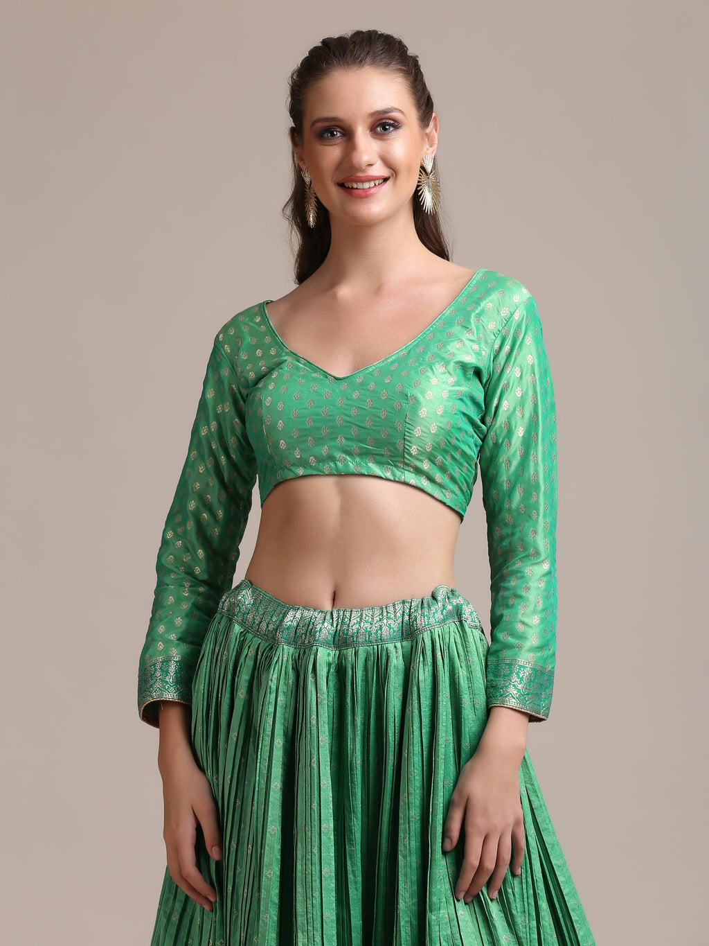 Jyoti Fashion Women's Sea Green Jacquard Silk Gold Woven & Platted Work Lehenga Choli with Dupatta
