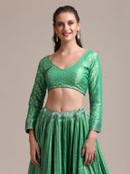 Jyoti Fashion Women's Sea Green Jacquard Silk Gold Woven & Platted Work Lehenga Choli with Dupatta