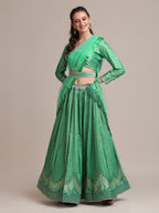 Jyoti Fashion Women's Sea Green Jacquard Silk Gold Woven & Platted Work Lehenga Choli with Dupatta