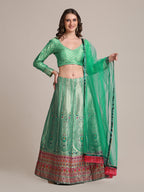 Jyoti Fashion Women's Sea Green Jacquard Silk Gold Woven Work Lehenga Choli with Dupatta