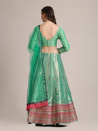 Jyoti Fashion Women's Sea Green Jacquard Silk Gold Woven Work Lehenga Choli with Dupatta