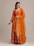 Jyoti Fashion Women's Orange Jacquard Silk Gold Woven Work Lehenga Choli with Dupatta