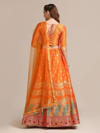 Jyoti Fashion Women's Orange Jacquard Silk Gold Woven Work Lehenga Choli with Dupatta