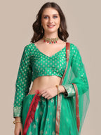 Jyoti Fashion Women's Rama Jacquard Silk Gold Woven Work Lehenga Choli with Dupatta