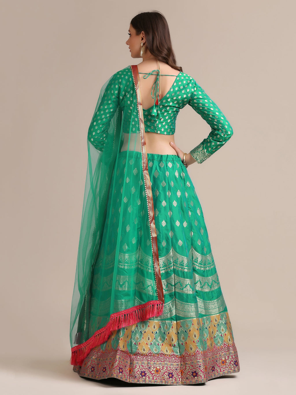 Jyoti Fashion Women's Rama Jacquard Silk Gold Woven Work Lehenga Choli with Dupatta