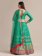 Jyoti Fashion Women's Rama Jacquard Silk Gold Woven Work Lehenga Choli with Dupatta