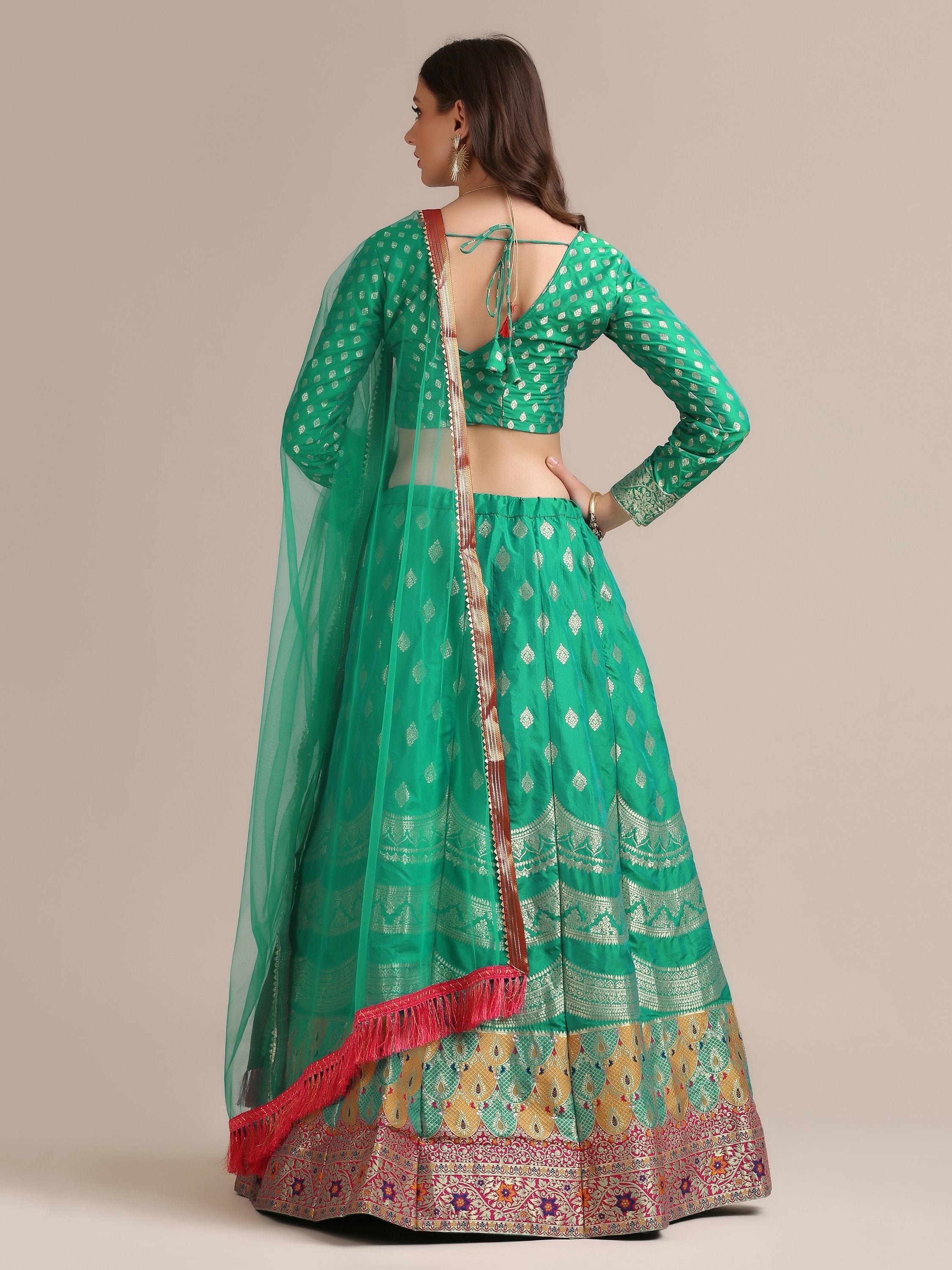 Jyoti Fashion Women's Rama Jacquard Silk Gold Woven Work Lehenga Choli with Dupatta