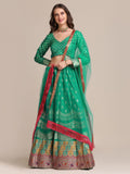 Jyoti Fashion Women's Rama Jacquard Silk Gold Woven Work Lehenga Choli with Dupatta