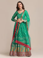 Jyoti Fashion Women's Rama Jacquard Silk Gold Woven Work Lehenga Choli with Dupatta