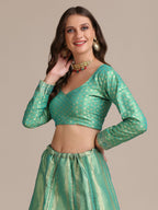 Jyoti Fashion Women's Sea Green Jacquard Silk Gold Woven Work Lehenga Choli with Dupatta