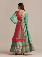 Jyoti Fashion Women's Sea Green Jacquard Silk Gold Woven Work Lehenga Choli with Dupatta