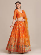 Jyoti Fashion Women's Orange Jacquard Silk Gold Woven Work Lehenga Choli with Dupatta