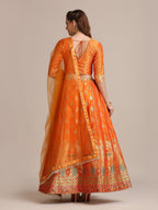 Jyoti Fashion Women's Orange Jacquard Silk Gold Woven Work Lehenga Choli with Dupatta
