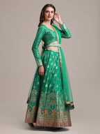 Jyoti Fashion Women's Rama Jacquard Silk Gold Woven Work Lehenga Choli with Dupatta
