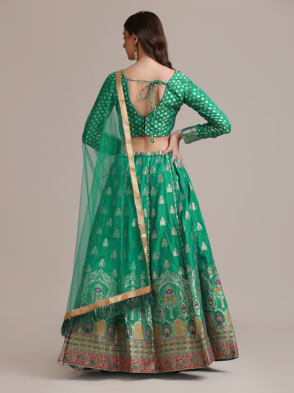Jyoti Fashion Women's Rama Jacquard Silk Gold Woven Work Lehenga Choli with Dupatta