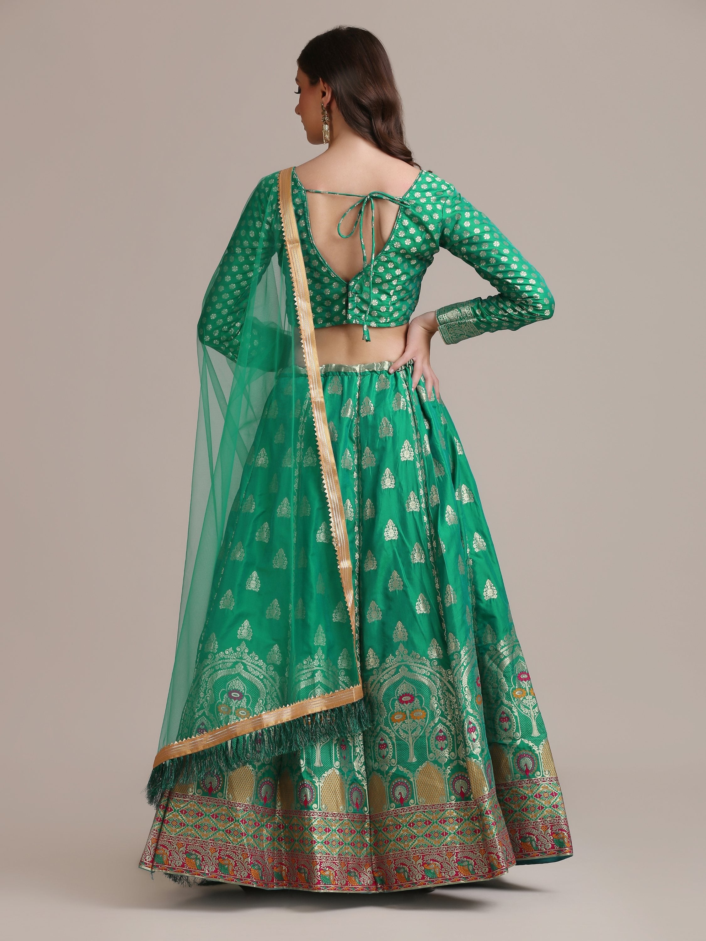 Jyoti Fashion Women's Rama Jacquard Silk Gold Woven Work Lehenga Choli with Dupatta