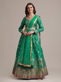 Jyoti Fashion Women's Rama Jacquard Silk Gold Woven Work Lehenga Choli with Dupatta