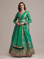 Jyoti Fashion Women's Rama Jacquard Silk Gold Woven Work Lehenga Choli with Dupatta