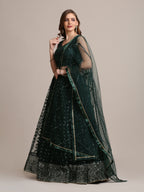 Jyoti Fashion Women's Dark Green Net Embellished Lehenga Choli with Dupatta