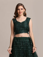 Jyoti Fashion Women's Dark Green Net Embellished Lehenga Choli with Dupatta