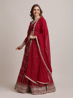 Jyoti Fashion Women's Maroon Georgette Sequins Lehenga Choli with Dupatta