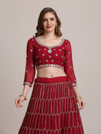 Jyoti Fashion Women's Maroon Georgette Sequins Lehenga Choli with Dupatta