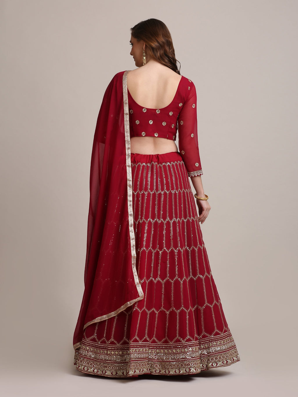 Jyoti Fashion Women's Maroon Georgette Sequins Lehenga Choli with Dupatta