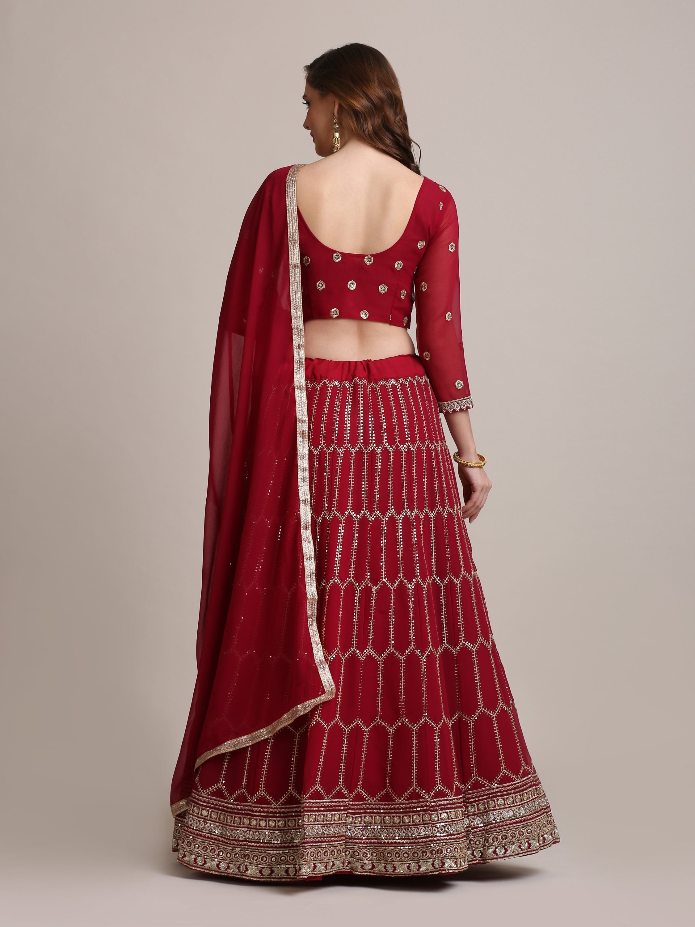 Jyoti Fashion Women's Maroon Georgette Sequins Lehenga Choli with Dupatta